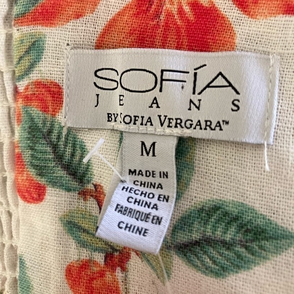 NWT Sofia Jeans by Sofia Vergara tie front peplum top linen blend fruit print M - Picture 8 of 11